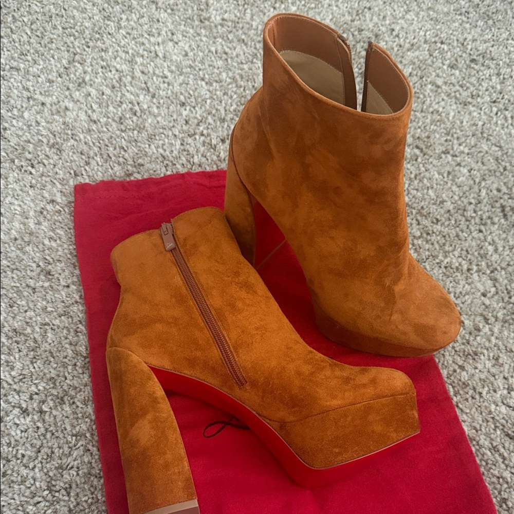 Christian Louboutin Orange Suede Heeled Boots
